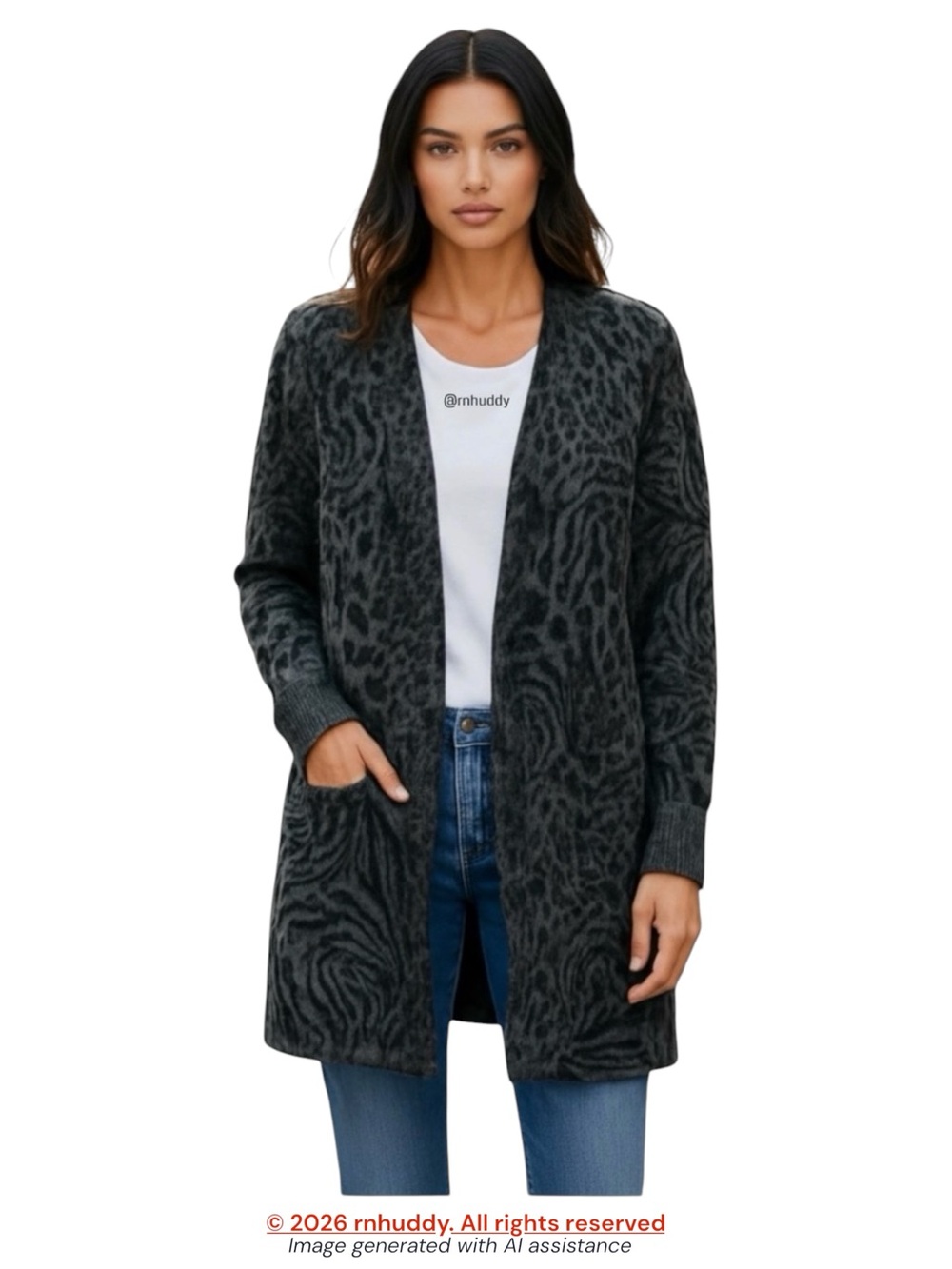 NWOT Fortune + Ivy XL grey/black open 1% wool cardigan